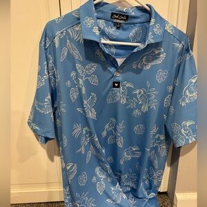 Bad Birdie Blue Tropical Print Polo Shirt